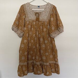 Old Navy Boho Dress Size XL Yellow Floral Puff Sleeve Dress Peasant Cottagecore